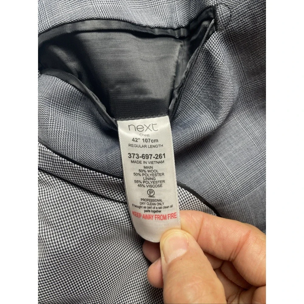 NEXT Tailoring Gray Glen Plaid Blazer Jacket 42R Slim Fit Blazer Pockets sown